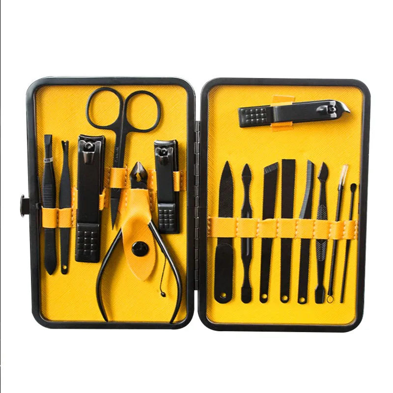 Cortador de Tosquiadeira de Unhas Inoxidável Preto Aparador Tesoura Pinça Faca Orelha Pick Grooming Kit Manicure Pedicure Toe Ferramentas 15 Pçs Aço 3 Beleza e saúde