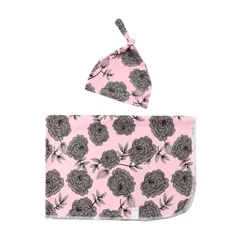 

Pudcoco Baby Boy Girl Blanket Swaddle Wrap Soft Pink Blanket Baby Hat Swaddle 2pcs Soft Cotton 0-3M