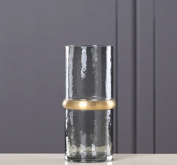 

New Cold Gray Copper Ring Straight Glass Vase Living Room Coffee Table Handmade Glass Flower Arrangement Home Decor