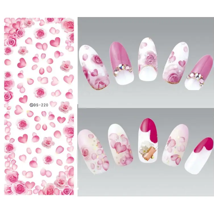 1 sheet DIY Nail Sticker Water Transfer Pink Rose Style Beauty Nail art Stickers Wrap Tattoo Fingernal Decals Manicure Tool