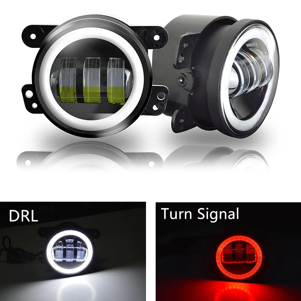 DOT Approved 4" Inch Led Fog Lights White Halo Ring DRL Red Turn Signal