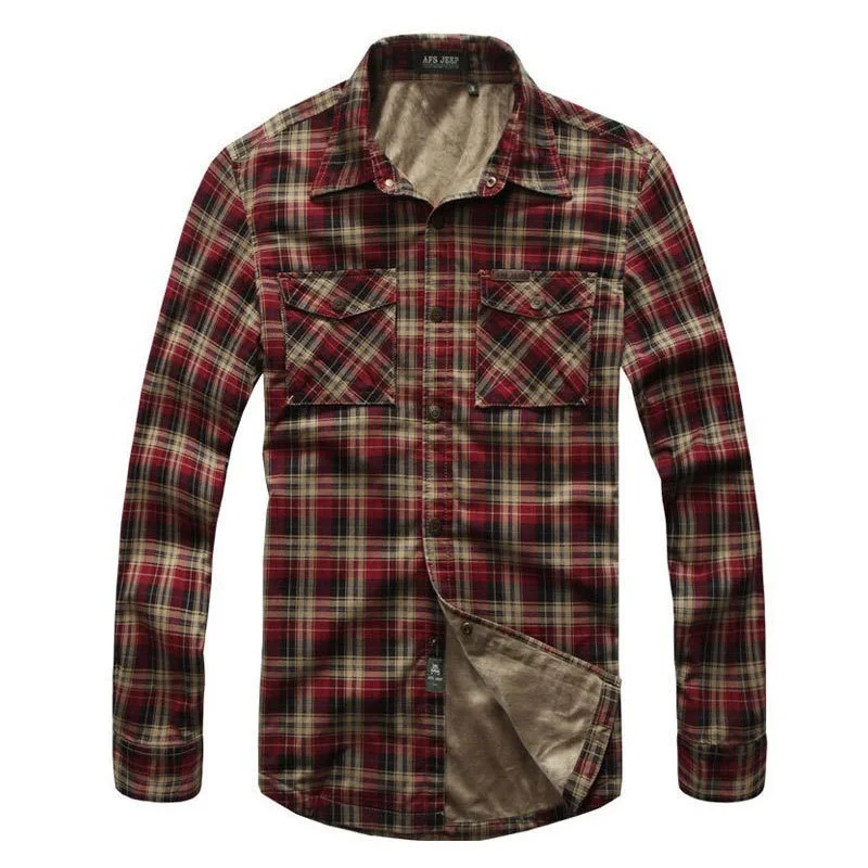 

2018 Winter Warm Thicken Men Plaid Dress Shirts Long Sleeve Camisas Hombre Masculinas Blouse Blusas Vestidos Business Clothes