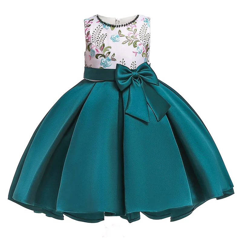 Платье с блестками и кружевным плетением для девочек в цветочек платье принцессы для конкурса красоты бальное платье Свадебная вечеринка платье со съемным поясом - Цвет: Dark Green