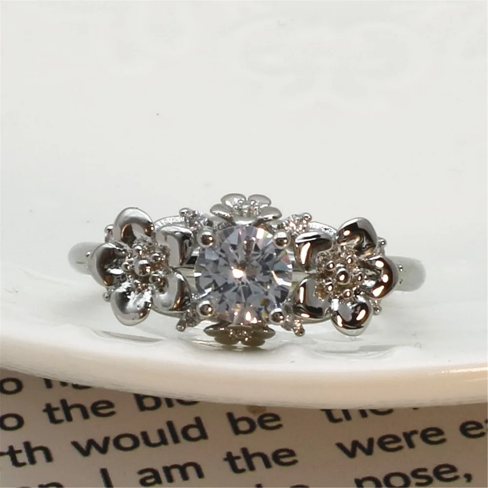 Женское большое обручальное кольцо с цветком, Мода 925, серебро, кристалл, циркон, камень, кольцо, Винтаж, обручальные кольца для женщин