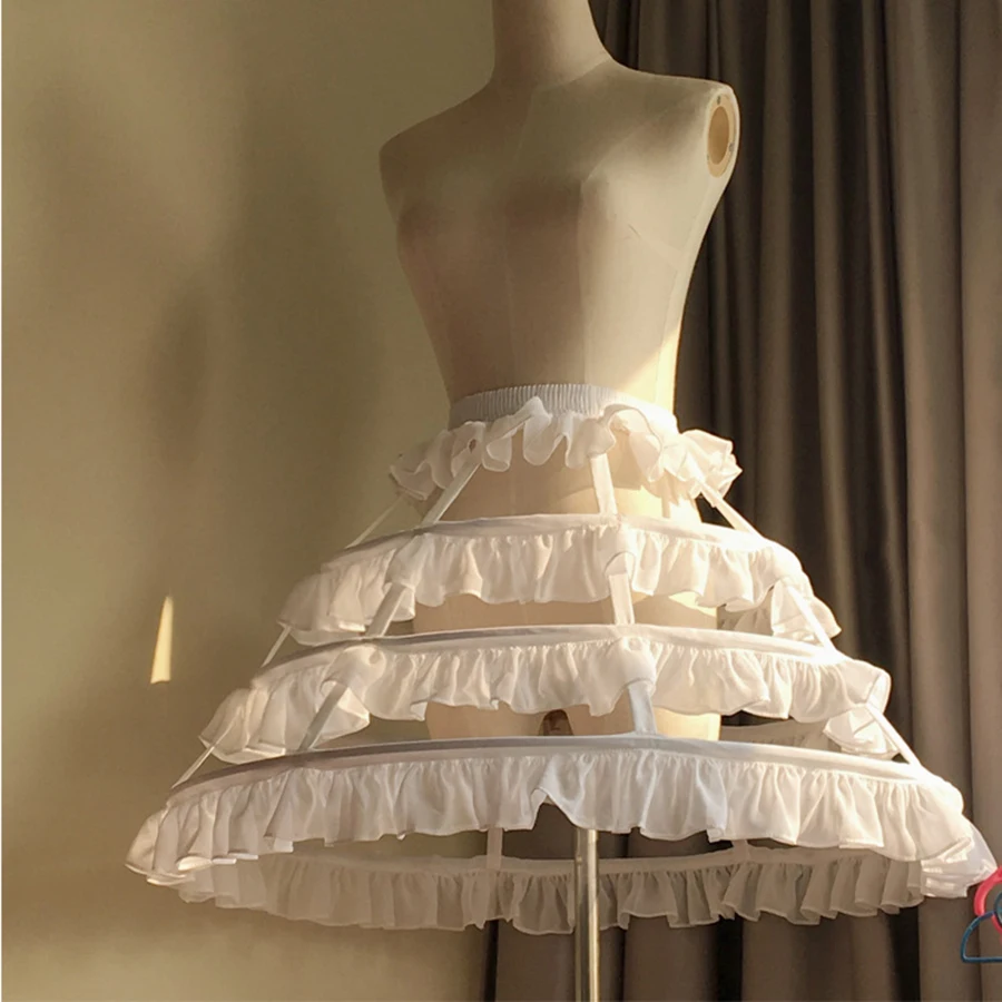 

Lolita Short Petticoat Underskirt 45 CM Length Waist Adjust 3 Layers Hoop Ruffle A Line Woman Wedding Gift Casual Petticoat