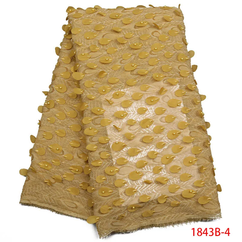 

Latest Yellow African 3D Applique And Beads Lace Fabric Beautiful Nigerian Tulle Lace Fabric For Fashion women Dress XZ1843B-2