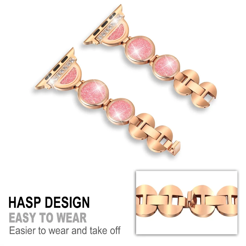 

Rose Gold Pink Quicksand Design luxury bracelet Watchband for apple watch 44/40/42/38 for iwatch bands series 4 3 2 1
