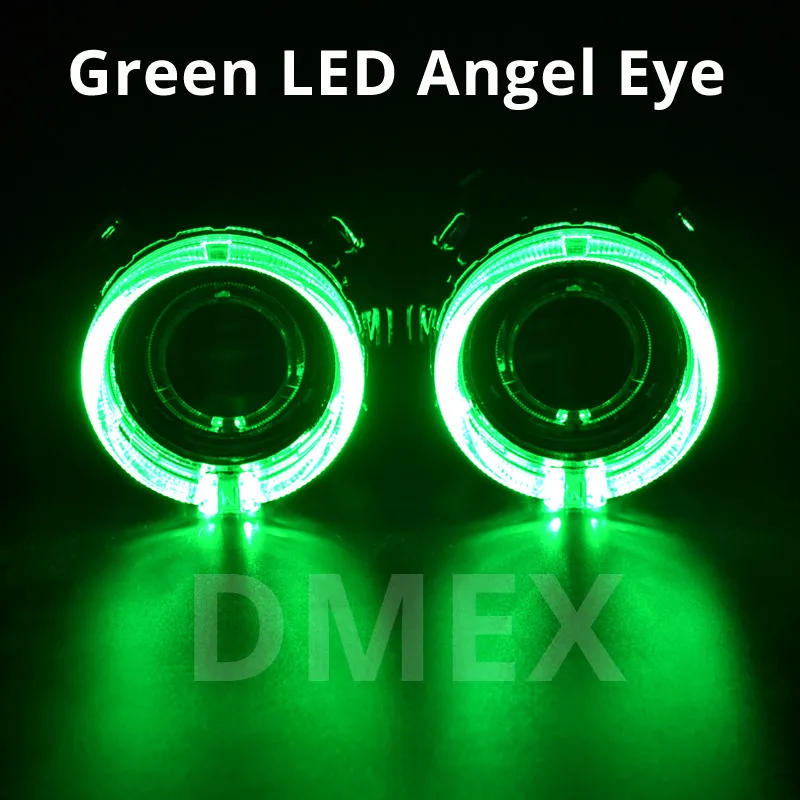 DMEX 2,5 дюймов биксенон H1 HID фары проектор Объектив с светодиодный ангельские глазки с светодиодный дьявол глаза костюм для H4 H7 фар Дом - Цвет: Green Angel Eye