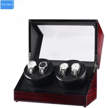 Global use 110-240 V AC/DC адаптер роскошный подарок деревянные глянцевые 4 сетки часы намотки коробка для часов магазин дисплей часы с меняющимся экраном чехол