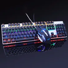 gaming mechanical keyboard Anti-ghosting mouse combo Backlit LED+USB wired gaming mouse metal 3200DPI Russian stickers