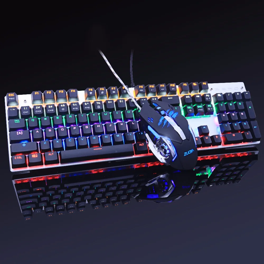 

gaming mechanical keyboard Anti-ghosting mouse combo Backlit LED+USB wired gaming mouse metal 3200DPI Russian stickers