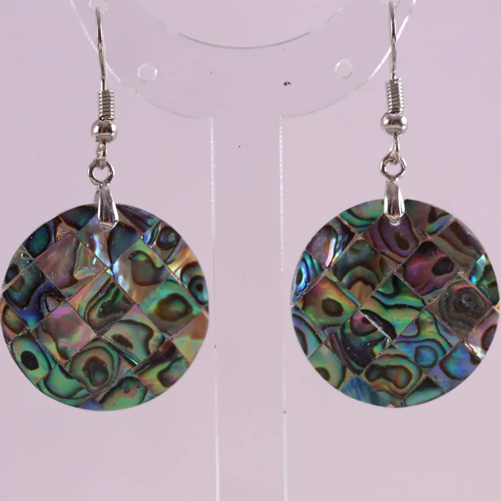 

25X25MM Fashion Jewelrly Round New Zealand Abalone Shell Dangle Earrings 1Pair U125