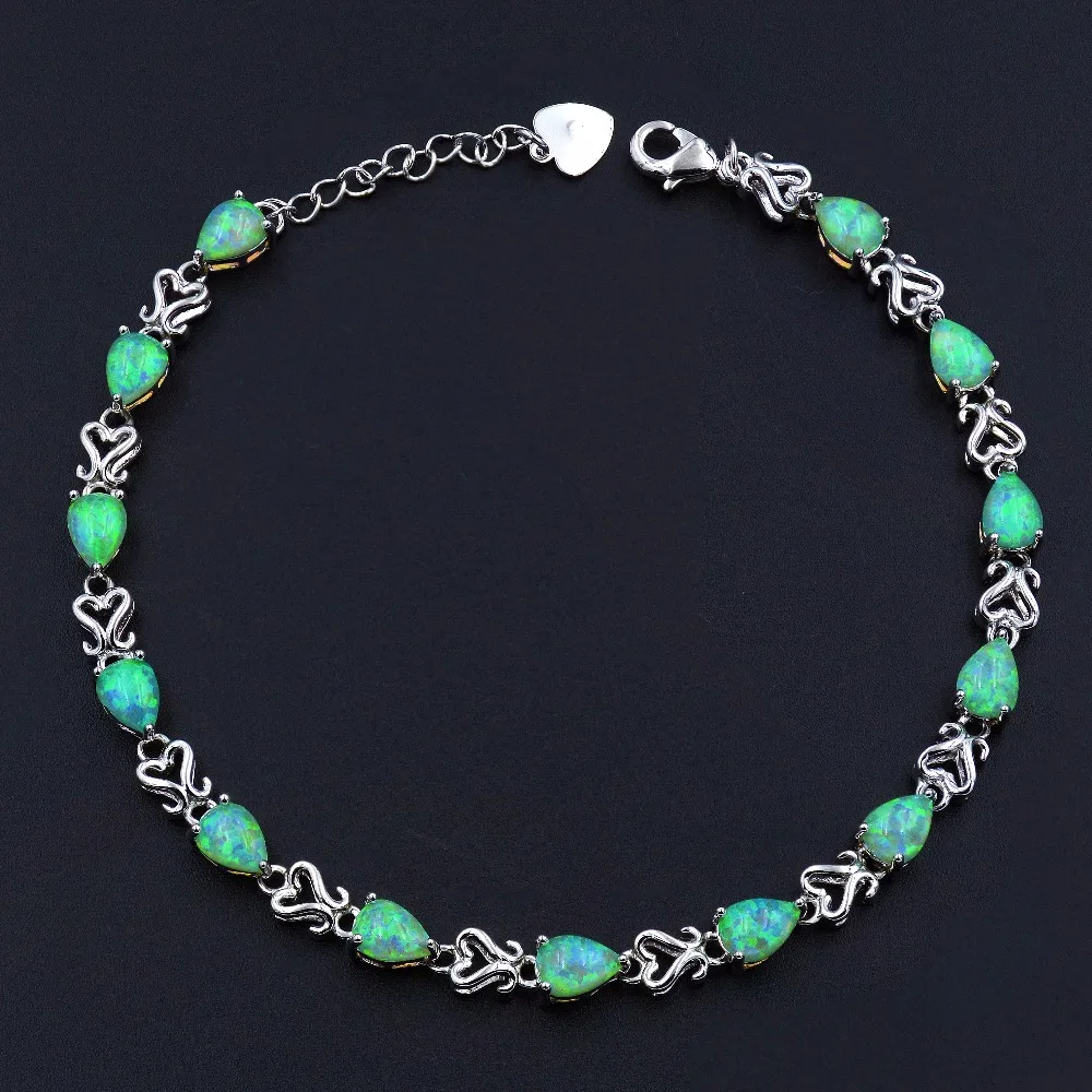 Kiwi Green Fire Opal Bracelet with Waterdrop Opal Beadsin Chain & Link