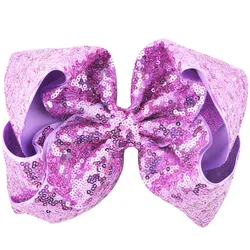 Vibrant 8 - Inch Rainbow Sequin Hair Bow with Alligator Clip - Sparkling Hair Accessory (04 Light Purple)