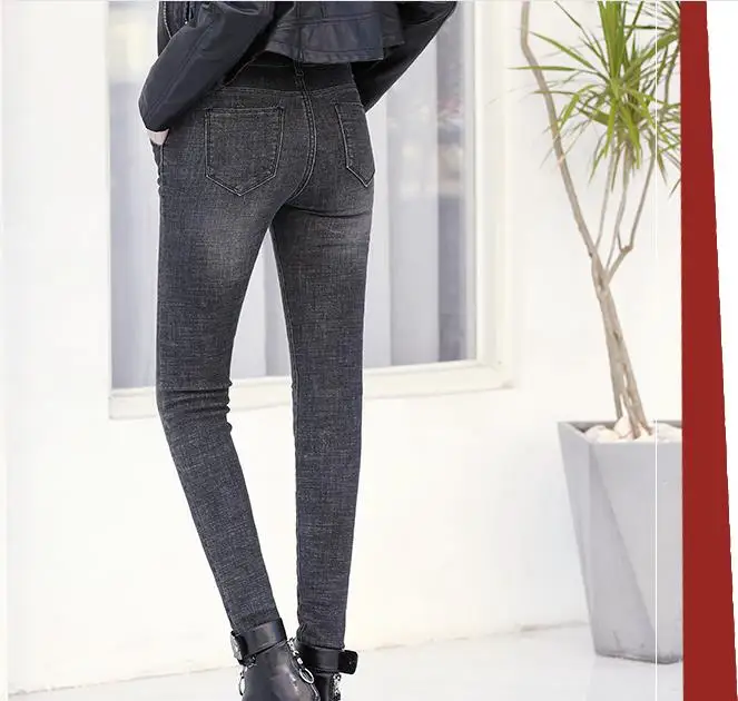 2018 Новинка зимы черный высокая талия джинсы на молнии в европейском и американском стиле для женщин тонкий карандаш брюки для девоче