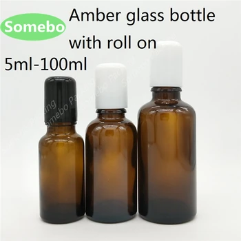 

200PCS/Lot 5ml, 10ml, 15ml, 20ml, 30ml, 50ml, 100ml Amber Glass Roll on Bottle, Brown Glass Bottles, Glass Bottle With Roller