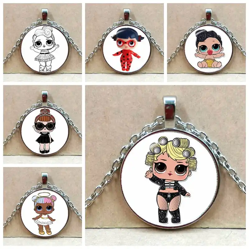 Милое детское блестящее платье принцессы куклы ожерелье из стекла мультфильм ожерелье с изображением куклы аниме для ребенка подарок на де...