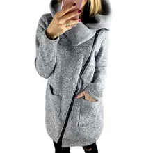 2016 winter jacket coat women Inclined Zipper long jacket ladies lapels solid color long sleeve slim