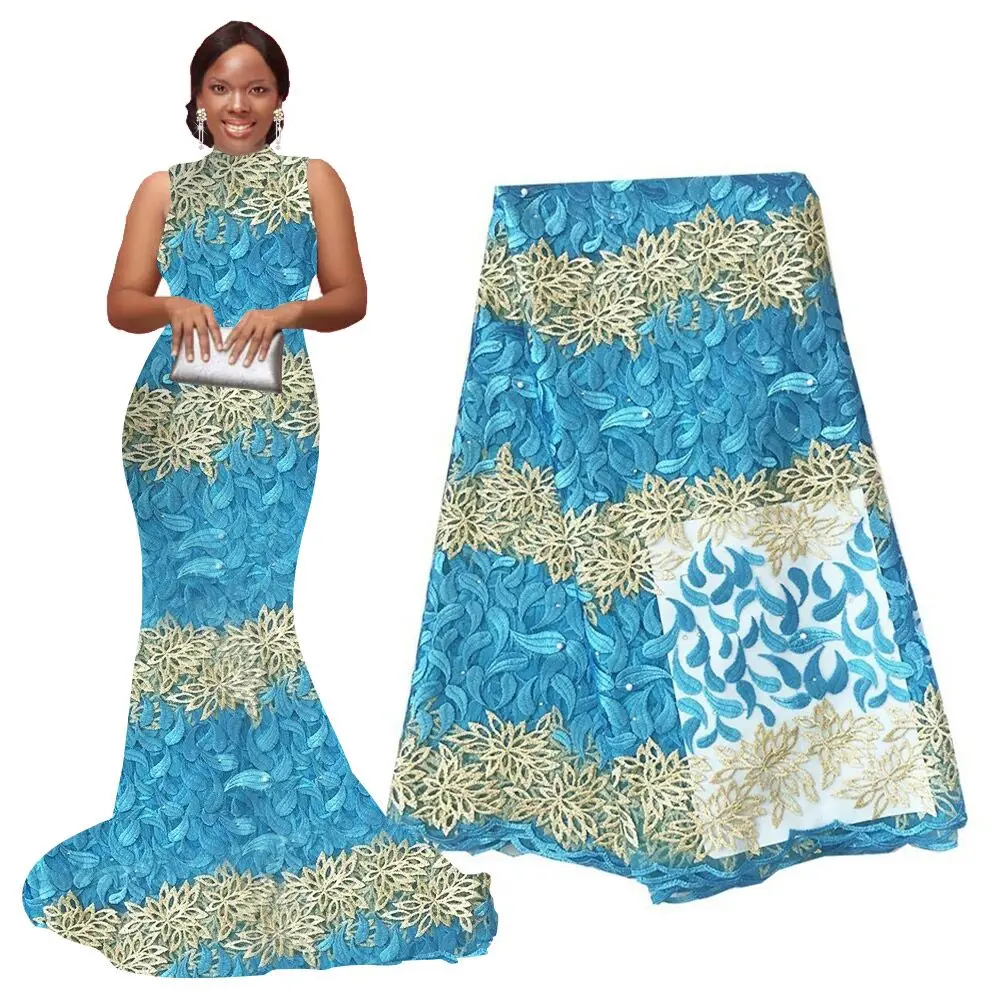 african lace fabric sky blue