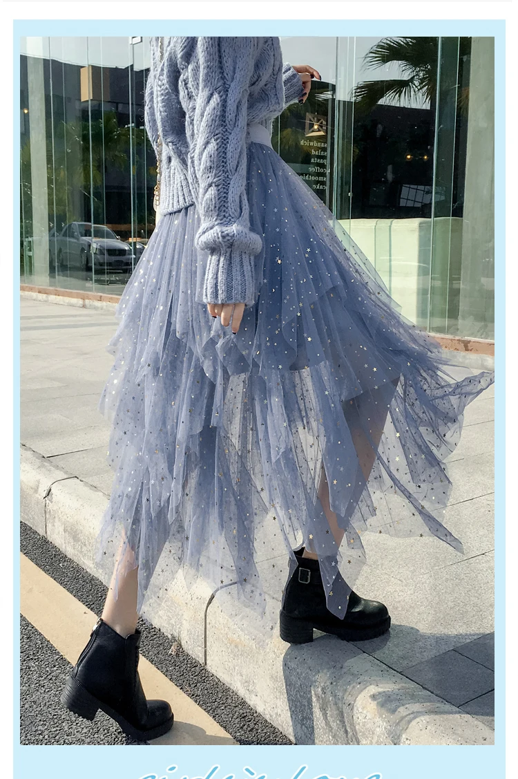 Women's Skirts Summer 2020 New Korean Stars Sequin Elegant High Waist A-line Pleated Elastic Belt School Spring Midi Skirt Femme