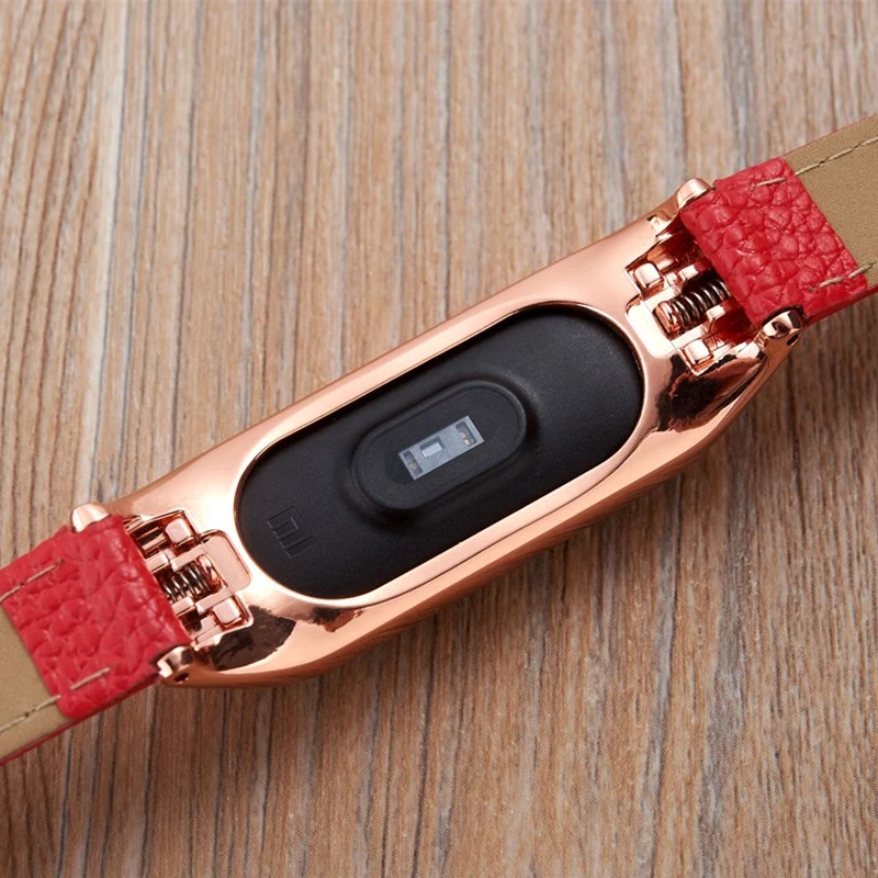 Цветной кожаный черный розовый золотистый чехол для смарт часов Xiaomi Mi band 3