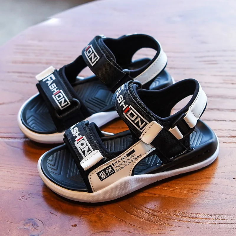 

KissMud 2019 Summer New Boys Black Fashion Soft Casual Beach Shoes Kids Blue Non-Slip Sandals Baby Breathable Sports Sandals