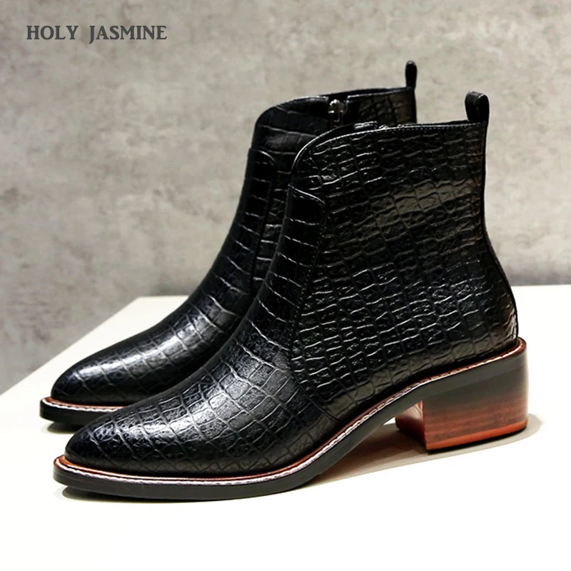 

2019 New Fashion Genuine Leather Women Boots Action Leather Boots Winter Ankle High Heel Ladies Shoes High Quality Luxurious