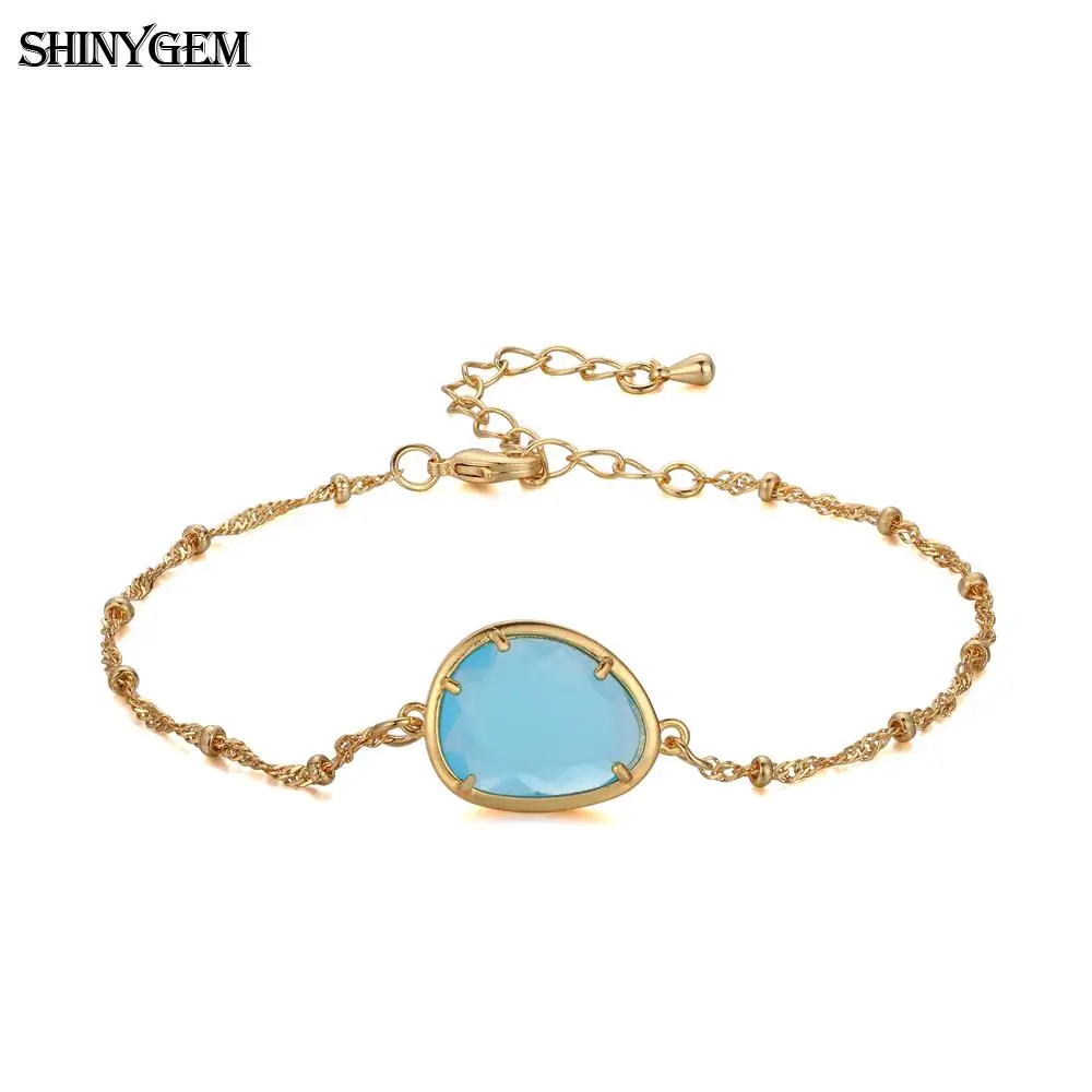 ShinyGem капли воды форма граненый Кристалл Шарм браслет Золотое покрытие звено цепи браслеты натуральный камень браслеты из камней для женщин - Окраска металла: Sea Blue