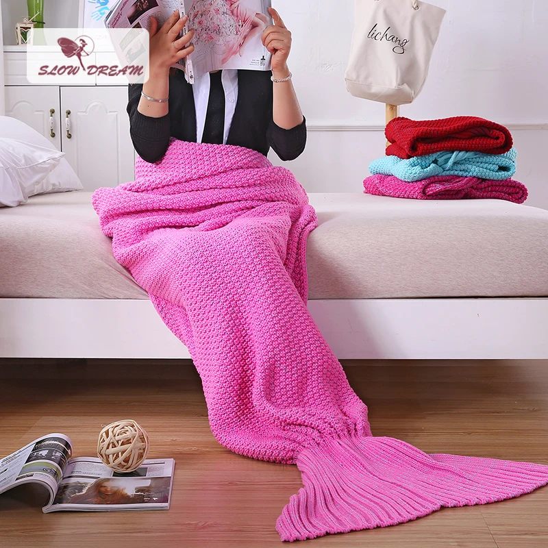 

Slowdream Pink Mermaid Tail Blanket Knitted Handmade For Adult Kids Child Sofa Bed Sleeping Bag Wrap Crochet Birthday Gift
