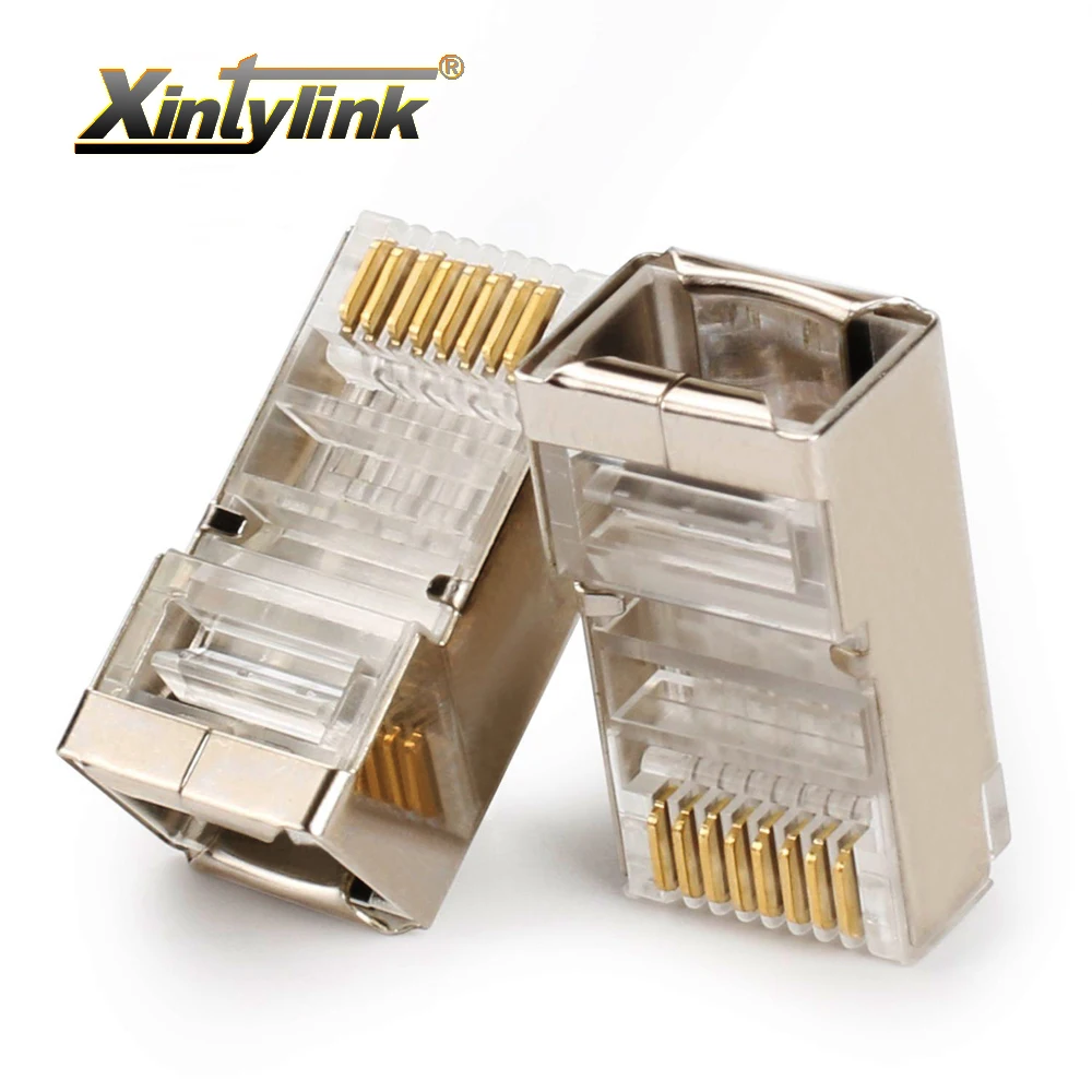 xintylink ethernet cable connector rj45 plug male network cat5e 8p8c 8pin rj 45 stp shielded terminals cat 5 cat5 50pcs 100pcs