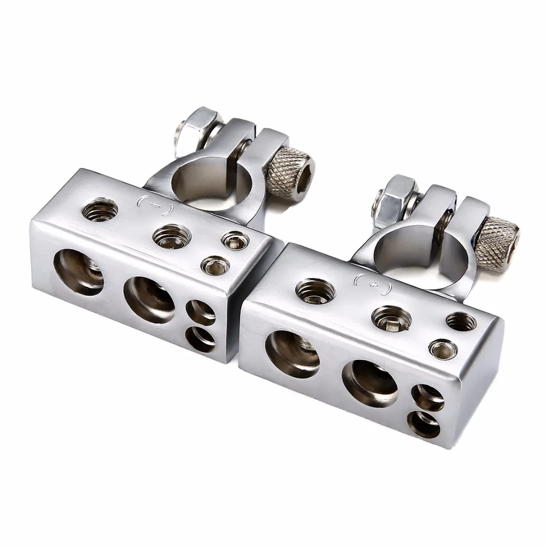

1 Pair Practical Car Silver Positive & Negative Battery Clamp Terminal Set 2 4 8 Gauge AWG Connections For Heavy-load Lighting