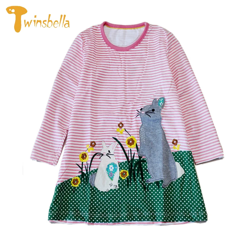 2019 Spring Cotton Casual Striped Princess Dresses Soft Cute Children Clothing Long Sleeve Print Unicorn Dresses for Girls