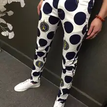 28-40 по европейскому стандарту! Мужская одежда, весенние джинсы с цветочным принтом, мужские брюки, тонкие эластичные тонкие мужские длинные брюки в горошек, костюмы певицы