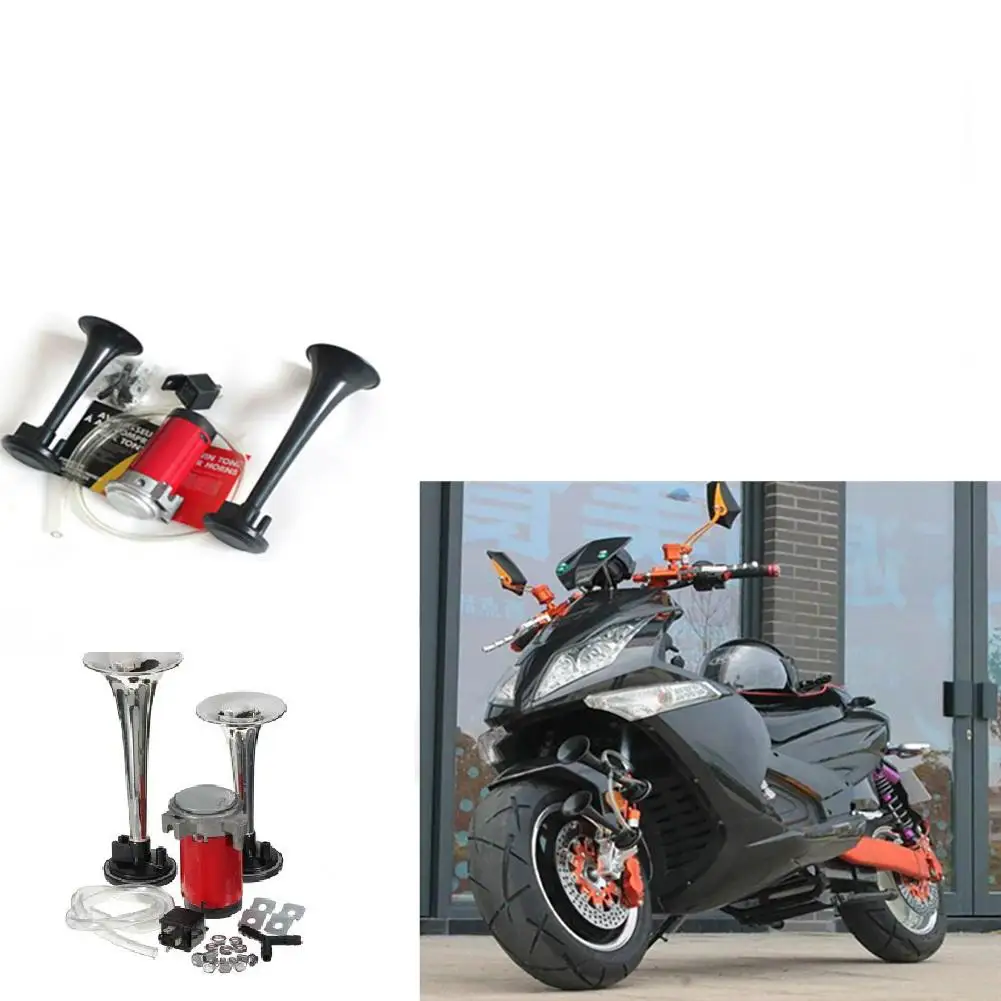 LumiParty 178DB 12V Super Loud Dual Trumpet Car Air Horn Compressor Kit