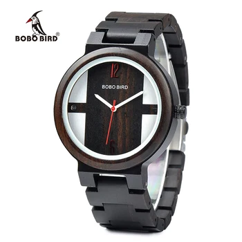 

BOBO BIRD Men Watch Ebony Wood Quartz Movement Wristwatch Relogio Masculino for Father's Day J-Q19