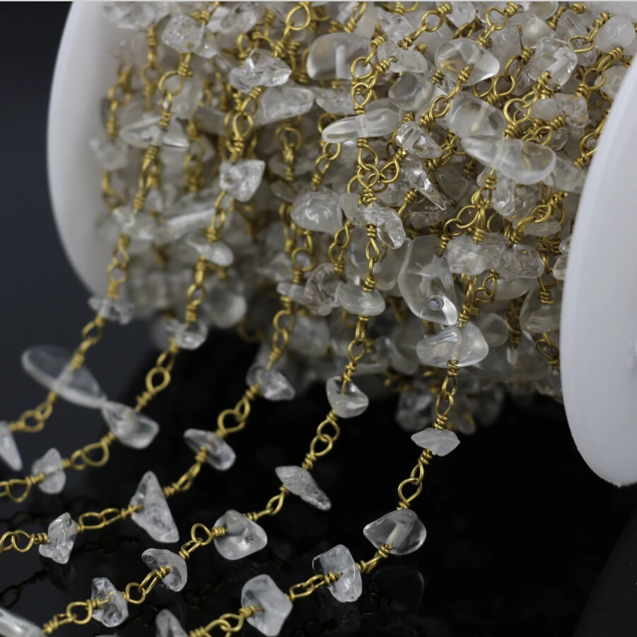 Wholesale 5Meter Raw Crystal Chip Beads Link Rosary Chain,fashion Quartz Crystal Chains Necklace