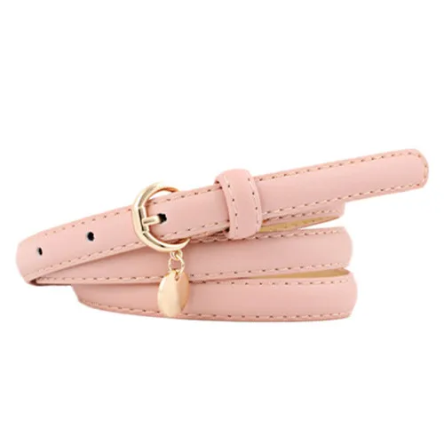 Pink Пояс для женщин Дамская мода круглый кулон Досуг тонкая кожа сплошной цвет пояс Джинсы Брюки аксессуары - Цвет: Pink