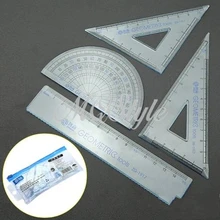 2017 Venta Directa corriendo Triangular gobernante Papelaria Spirograph 4 Uds la escuela Set para matemáticas transportador de plástico escuadra K4499