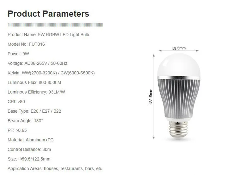 E27, 6 Вт, 9 Вт RGB+ с регулируемой яркостью светодиодный лампа mi. свет лампы AC85-265V умный светодиодный свет Беспроводной Управление 2,4G RF Управление; mi light lampara