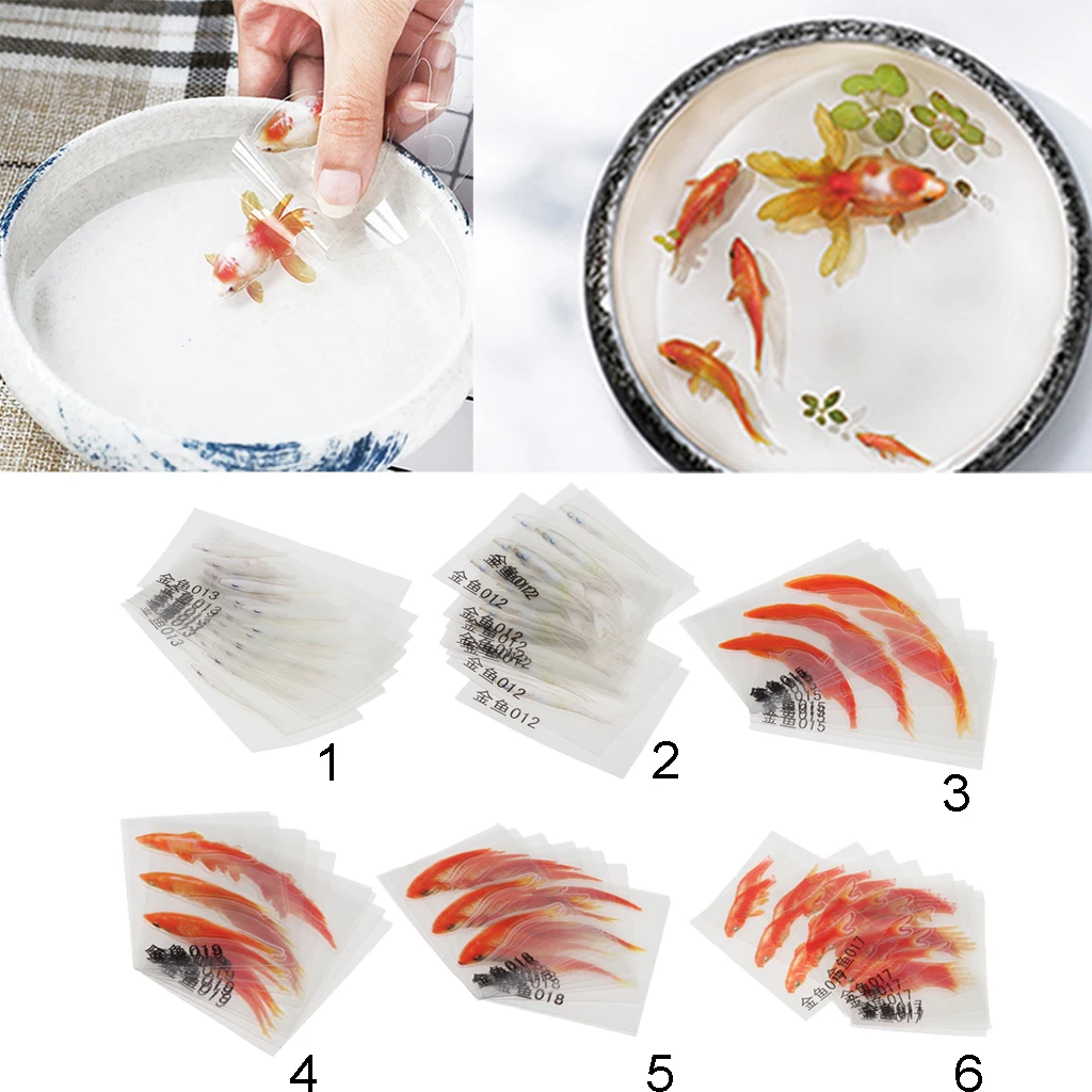 10 Sheets 3D Goldfish Clear Film Sticker, Koi Pond Painting, Resin Inclusion for Resin Craft Art ,Resin Decorative Stickers