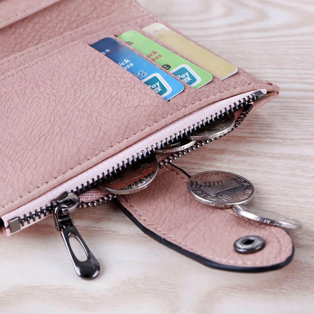 Women Simple Retro Rivets Short Wallet Zipper& Hasp Durable Money Clip Credit Card Wallet Monederos Para Mujer#BL5