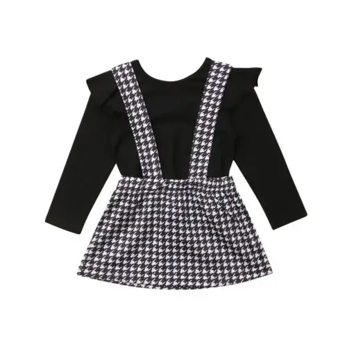 

Fashion 2PCS Toddler Kids Baby Girl Clothes Long Sleeve Cotton Black Tops+Strap Skirt Dress Party Outfits Clothes Winter Cute