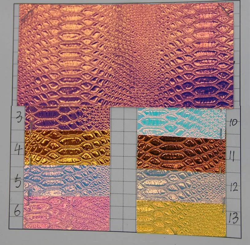 

Laser Symphony chameleon snake embossed faux PU leather fabric high quality home decoration leather material holographic fabric