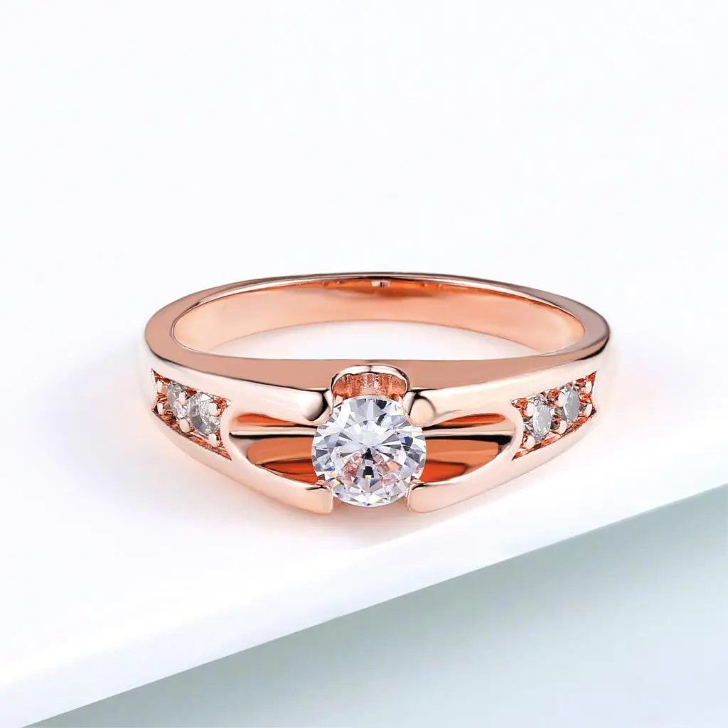 Double Fair Brand 0.5 Carat Cubic Zircon Wedding Rings For Women Rose Gold/Silver Tone Engagement Ring Women's Jewelry DFR249