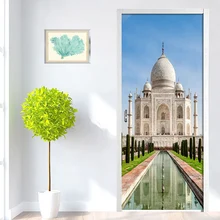 2Pcs/set PVC Self-adhesive Removable Door Sticker Beautiful Castle Building Wallpaper Living Room Door Decor Decals Wall Sticker