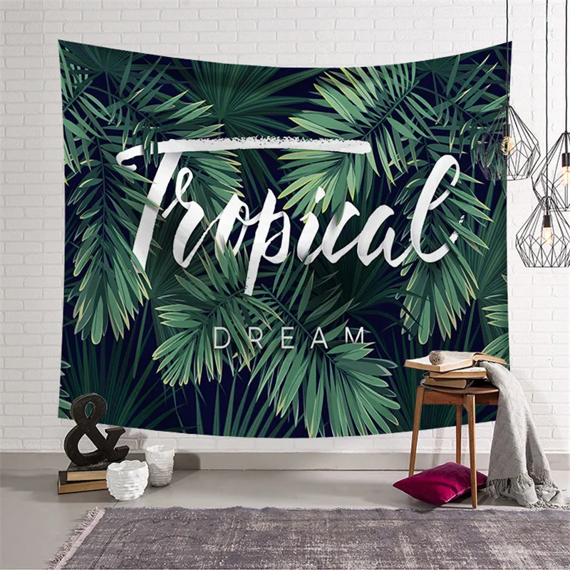 

3D Digital Printed Polyester Tapestry Green Leaf Plant Alphabet Mural Home Decor Tapestry Beach Towel Bath Towel 3 Size Optional