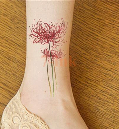 Us 044 10 Offwater Transfer Fake Tattoo Red Spider Lily Flower Tatto Waterproof Temporary Flash Tatoo For Woman Gril 1056cm In Temporary Tattoos