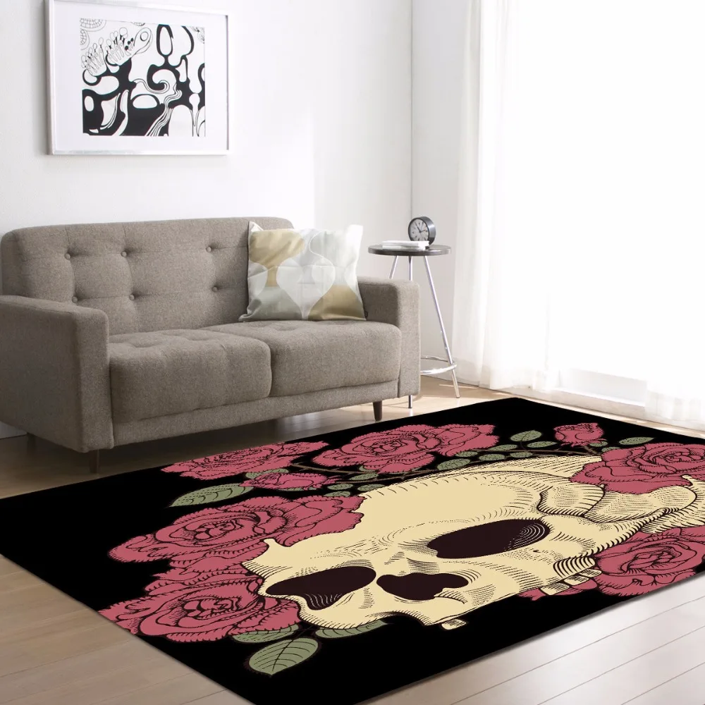 Fashion Skull Print Carpet for Living Room Bedroom Soft Carpets Bathroom Floor Door mat Home Decor Carpet large Area Rug