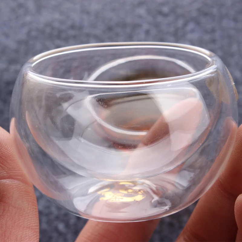 4pcs double walled glass small cups, heat resistence teacups mini drink ware