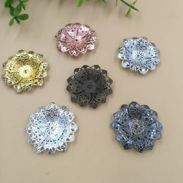 SEA MEW 27mm Metal Copper Flowers Bead Caps Base Setting 3 Colors Filigree Flowers Tray Connectors For Jewelry Making Jewelry Findings